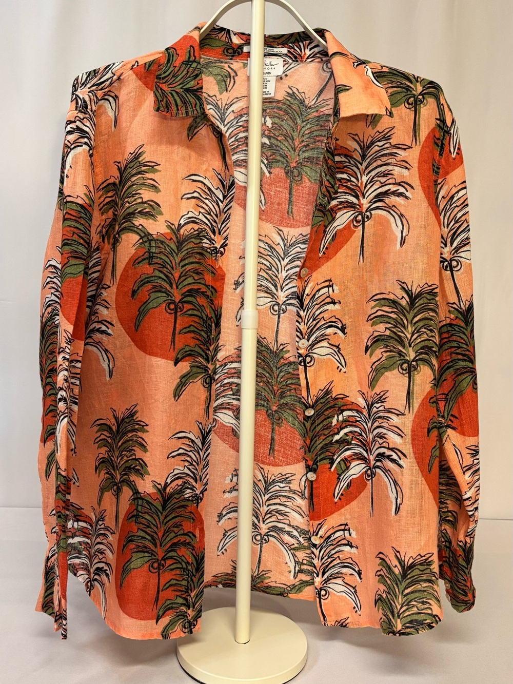 Nicole Miller Linen European Flax Sunset Palm Tree Resort Blouse M Boho Beach - Picture 2 of 10